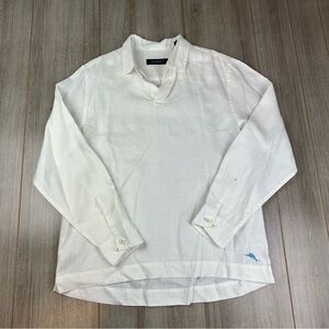 Tommy Bahama Popover Shirt Men’s L 100% Sea Glass Linen White